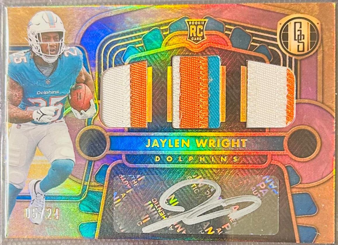 Jaylin Wright RC #21 Football Cards 2024 Panini Gold Standard Rookie Jersey Autographs Triple