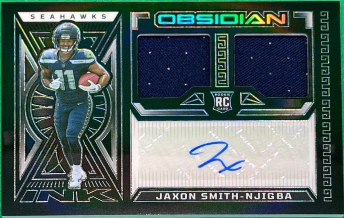 Jaxon Smith-Njigba #3 Football Cards 2023 Panini Obsidian Rookie Jersey Ink
