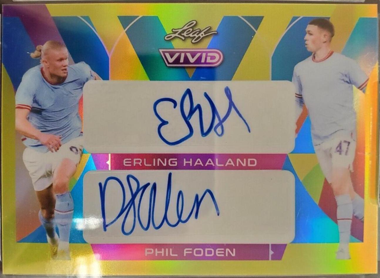 Erling Haaland , Phil Foden #DA-30 Soccer Cards 2022 Leaf Vivid Dual Autographs