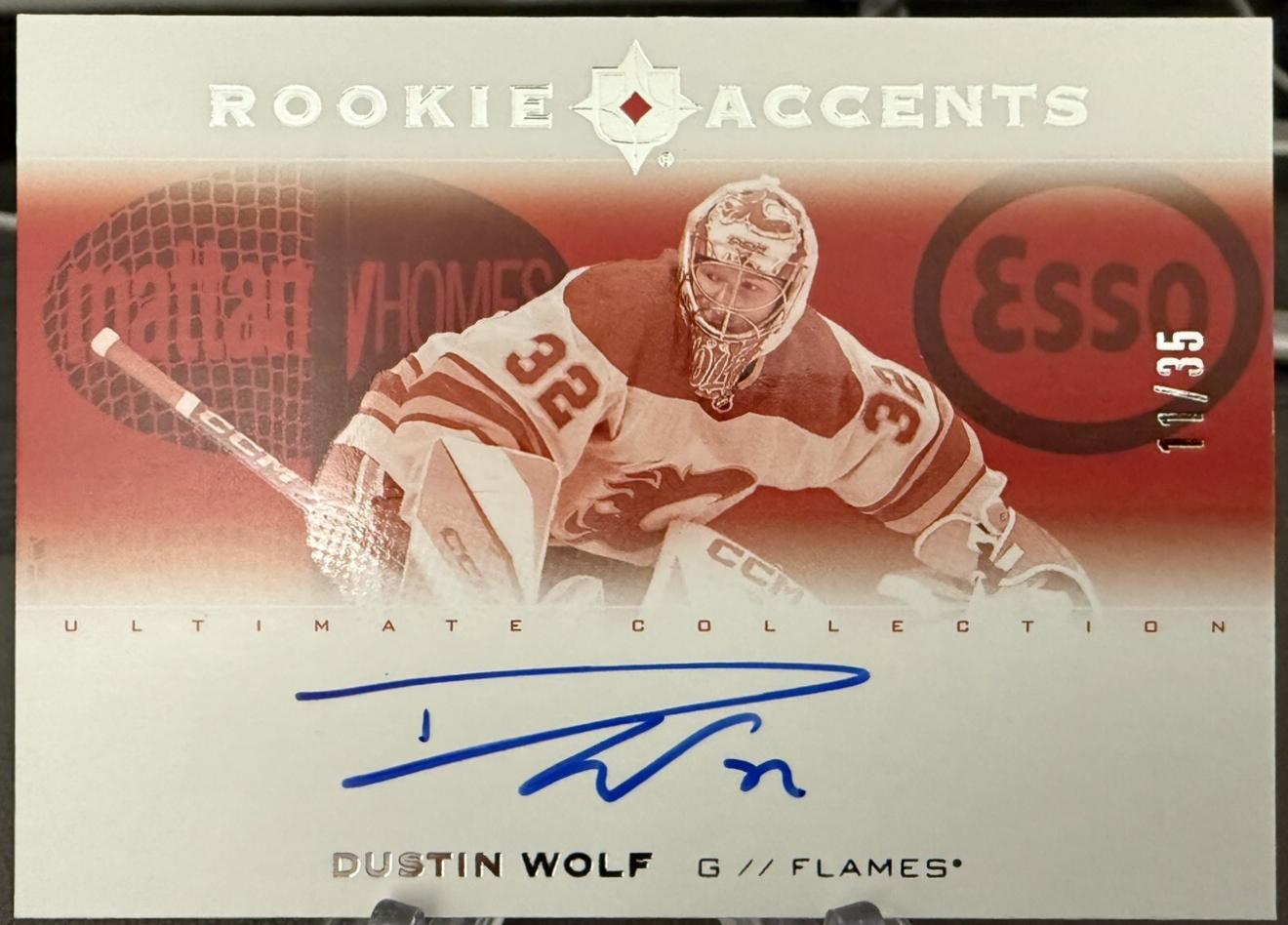 Dustin Wolf #RA-DW Hockey Cards 2023 Upper Deck Ultimate Collection Rookie Accents Autograph