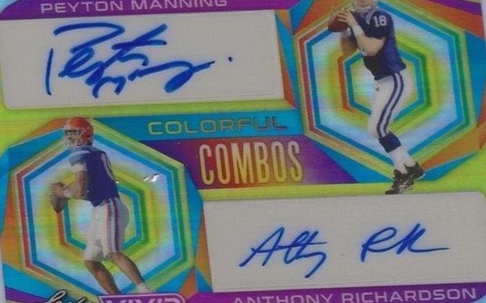 Peyton Manning, Anthony Richardson #CC-38 Football Cards 2023 Leaf Vivid Autographs Colorful Combos