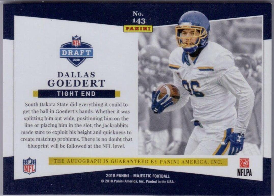 Dallas Goedert #143 Football Cards 2018 Panini Majestic