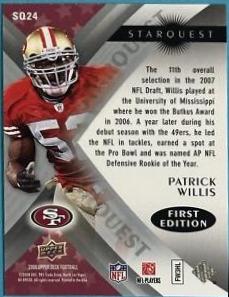 Patrick Willis #SQ24 2008 Upper Deck First Edition Starquest Football