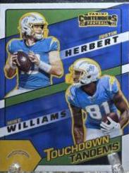 Justin Herbert, Mike Williams #TDT-LAC Football Cards 2022 Panini Contenders Touchdown Tandems