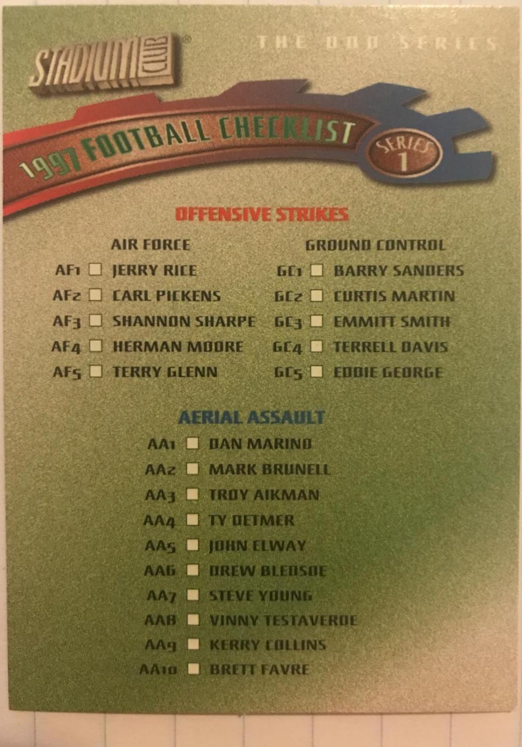 Checklist Series 1 #4R Football Cards 1997 Stadium Club Triumvirate