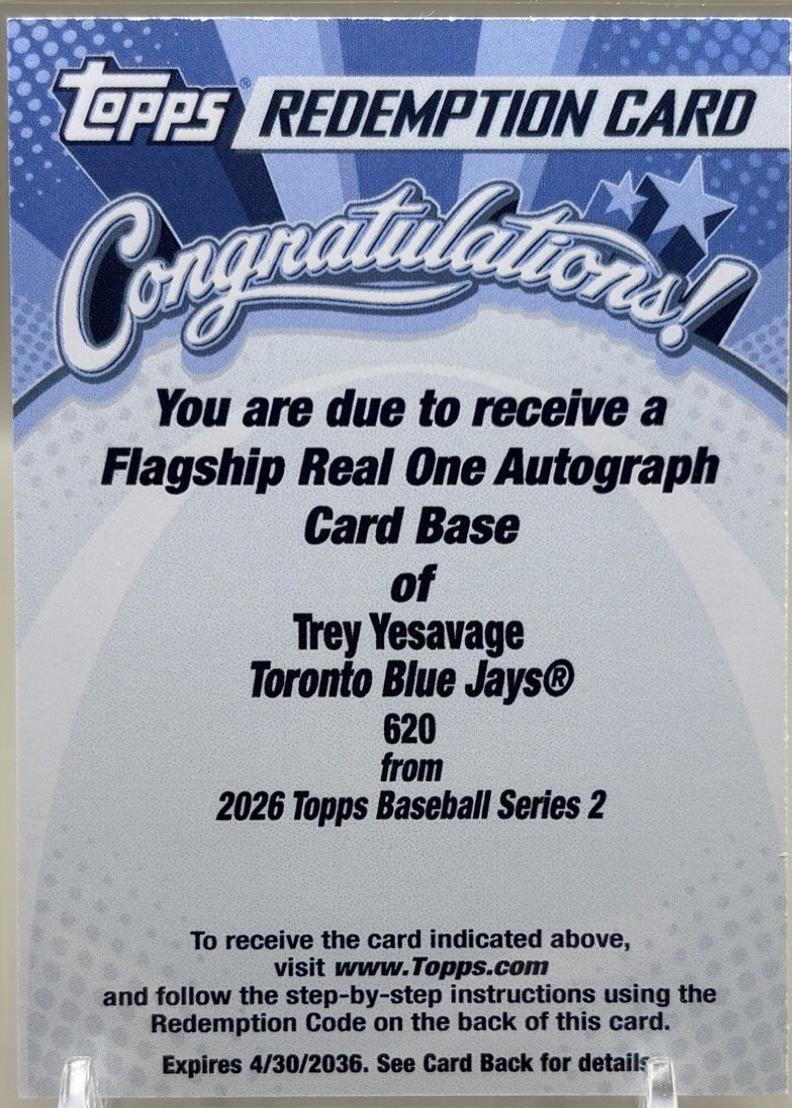 Trey Yesavage #620 2026 Topps Series 2 Flagship Real One Autograph Baseball