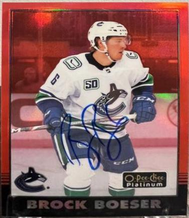 Brock Boeser #R-15 Hockey Cards 2021 O-Pee-Chee Platinum 2020 Update Retro Red Rainbow Autograph