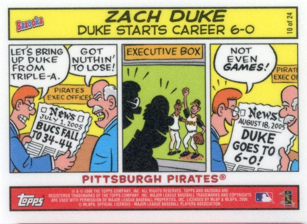 Zach Duke #10 Baseball Cards 2006 Bazooka Comics
