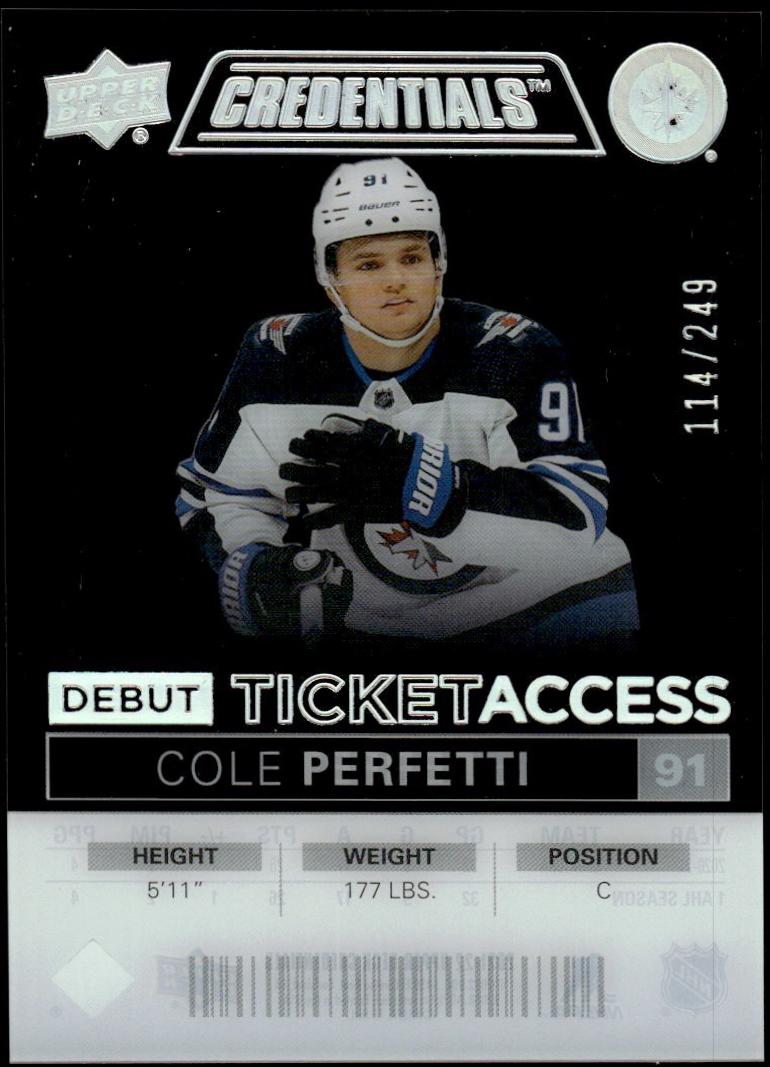 Cole Perfetti #DTA-CP Hockey Cards 2021 Upper Deck Credentials Debut Ticket Access Acetate