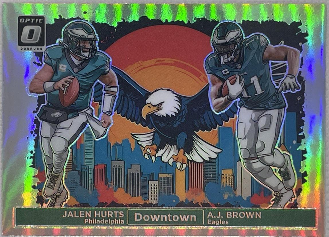 A.J. Brown / Jalen Hurts #4 Football Cards 2024 Panini Donruss Optic Downtown Duos