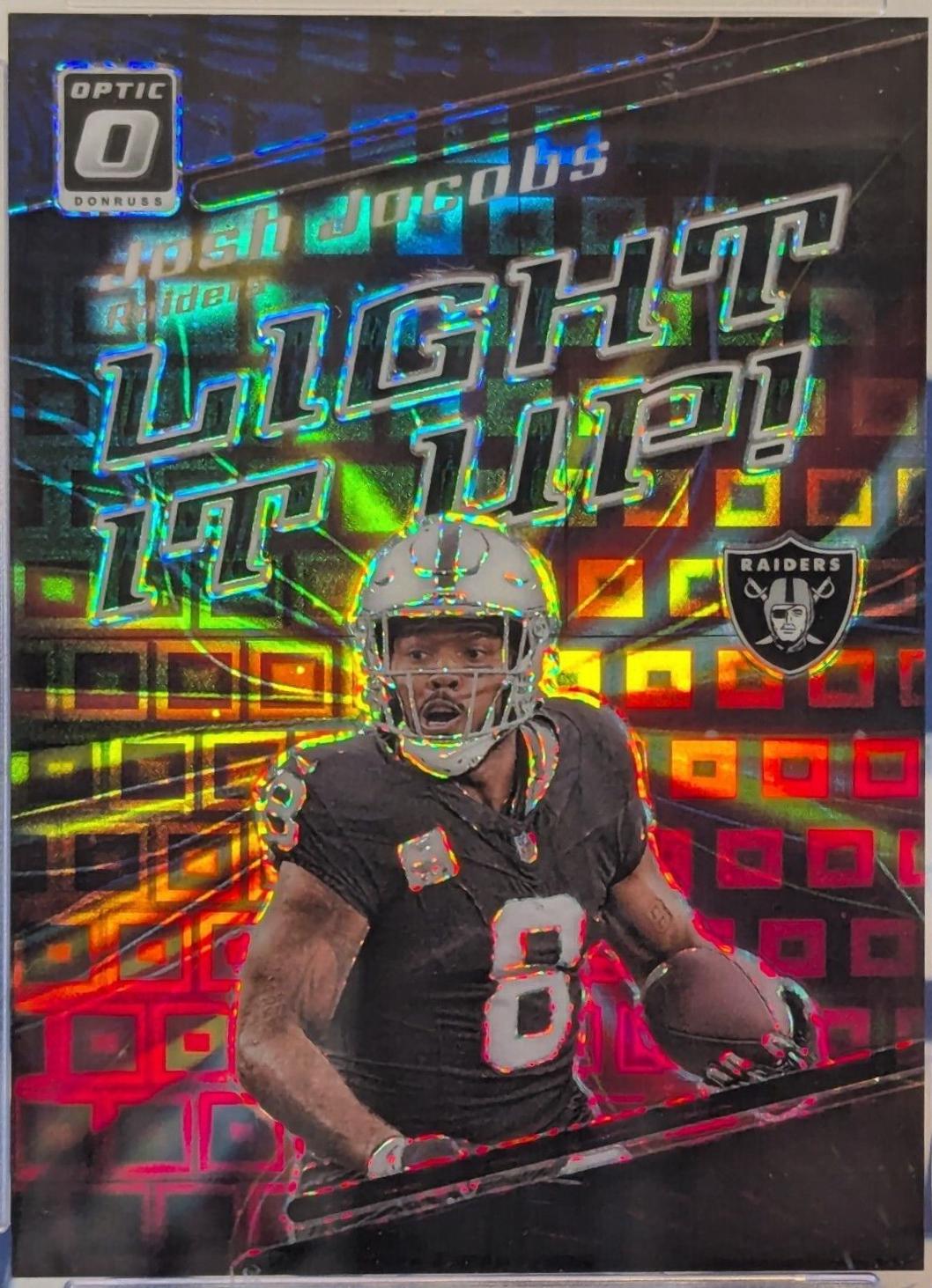 Josh Jacobs [Black Pandora] #LU-JJ Football Cards 2023 Panini Donruss Optic Light It Up