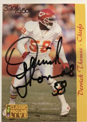 Derrick Thomas Football Cards 1993 Pro Line Live Autographs
