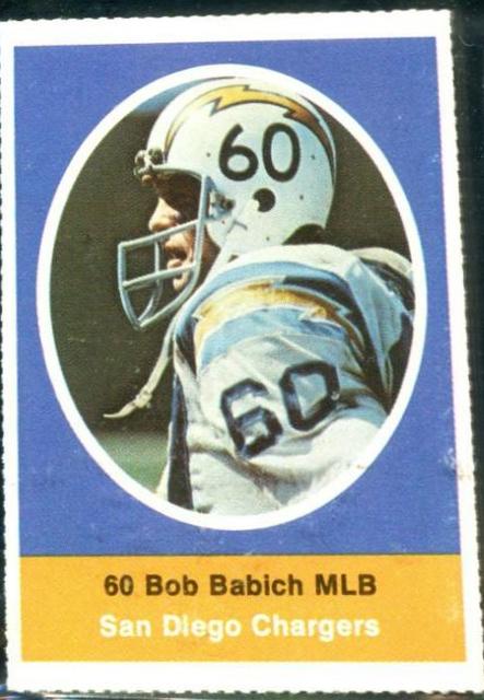 Bob Babich Football Cards 1972 Sunoco Stamps