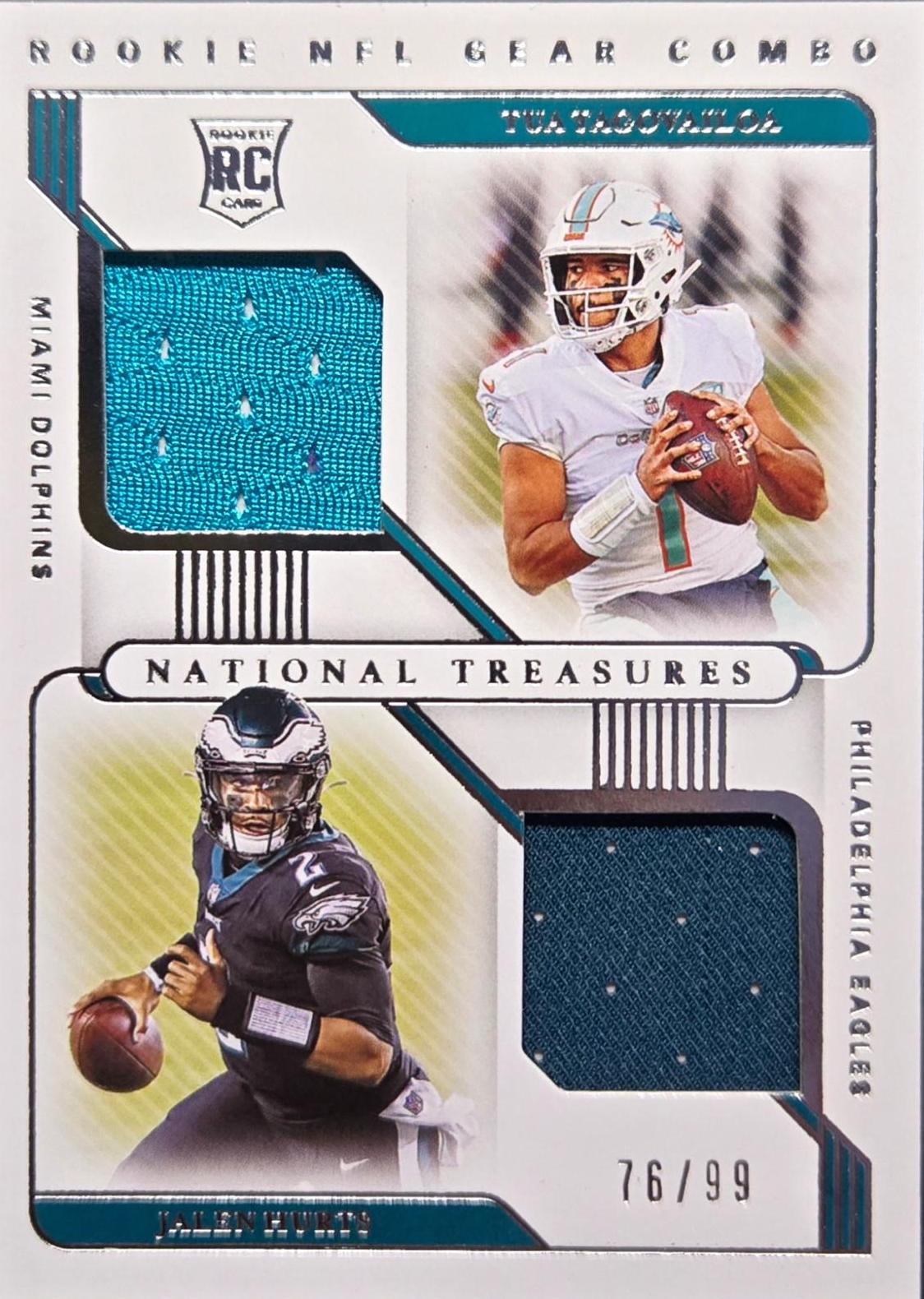Tua Tagovailoa/Jalen Hurts #RG-TH Football Cards 2020 Panini National Treasures Rookie NFL Gear Combo Materials