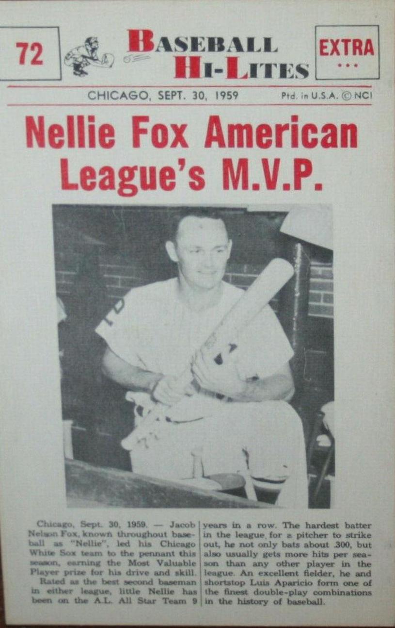 Nellie Fox #72 1960 Nu Card Baseball Hi Lites