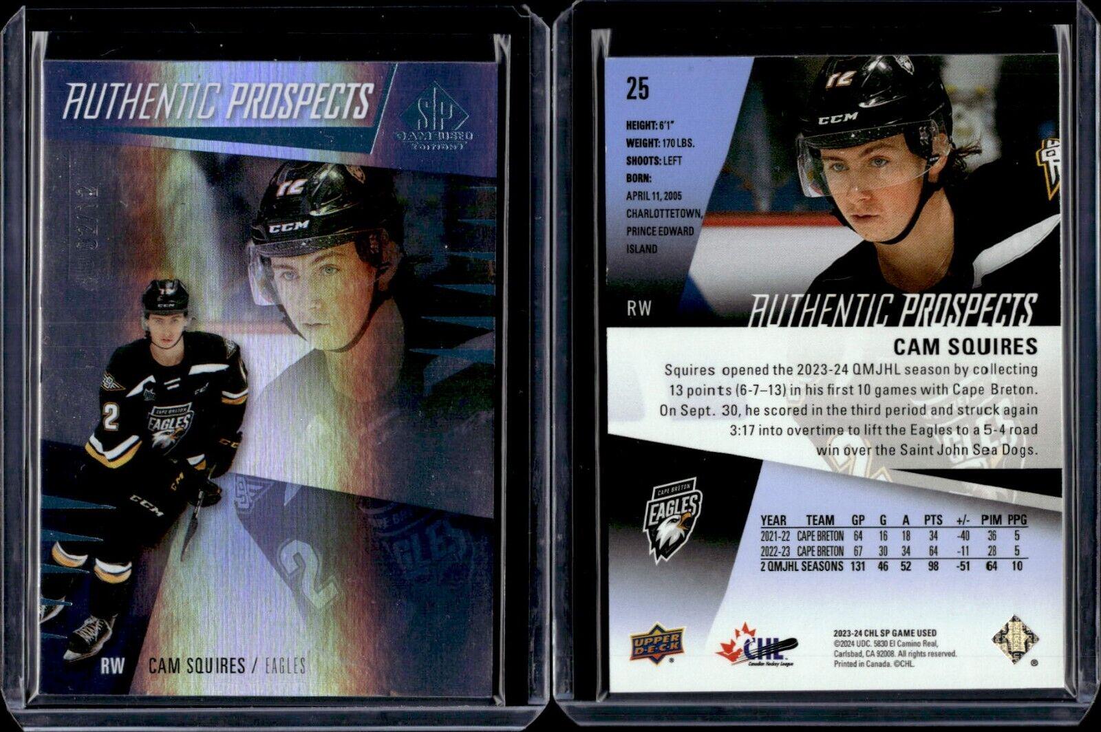 Cam Squires #25 Hockey Cards 2023 SP Game Used CHL