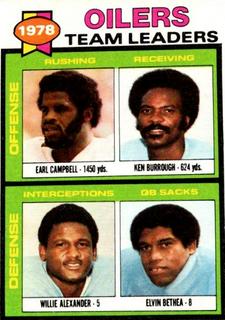 Earl Campbell / Ken Burrough / Willie Alexander / Elvin Bethea TL, CLVAR: Cream Back