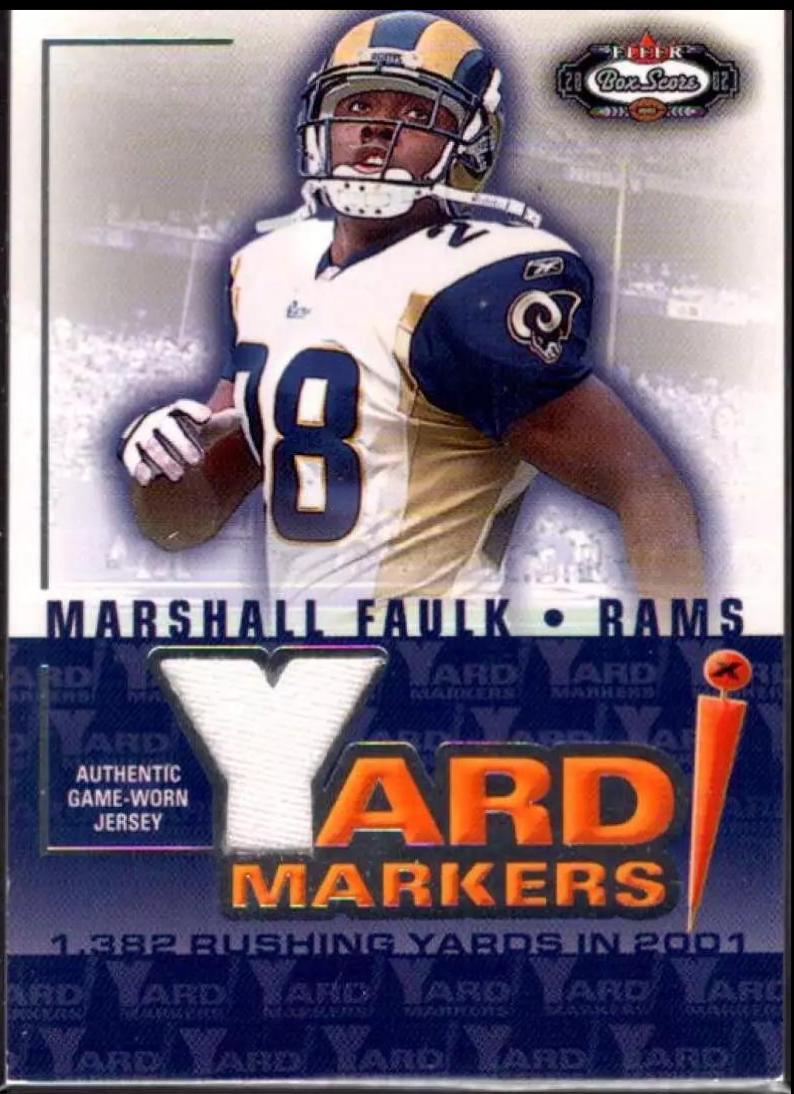 Marshall Faulk #5 Football Cards 2002 Fleer Box Score Yard Markers Jersey