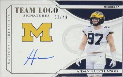 Aidan Hutchinson #TL-AHU Football Cards 2022 Panini National Treasures Collegiate Team Logo Signatures