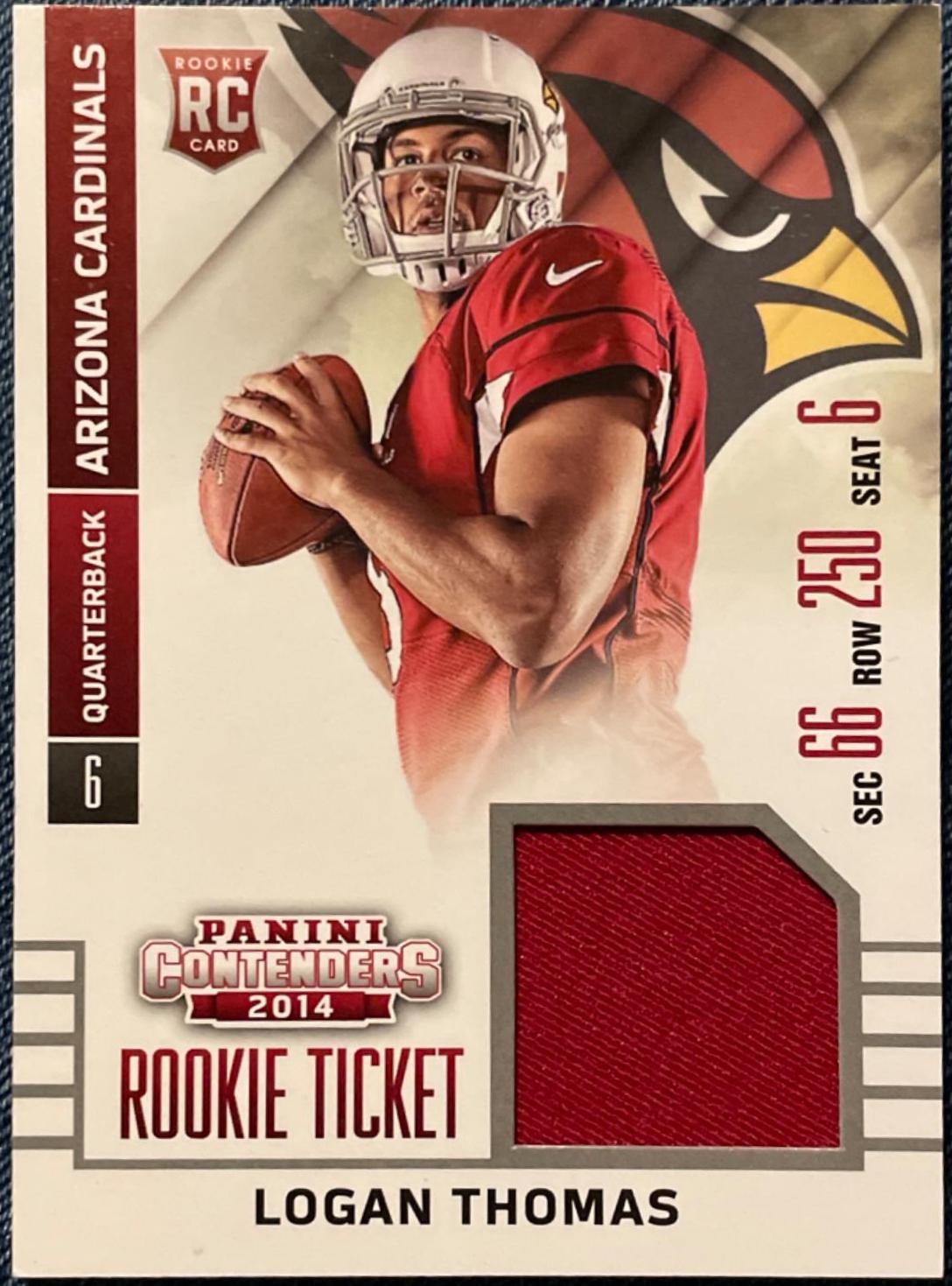 logan thomas “player worn material red” #RTS-2 Football Cards 2014 Panini Contenders Rookie Ticket Swatches