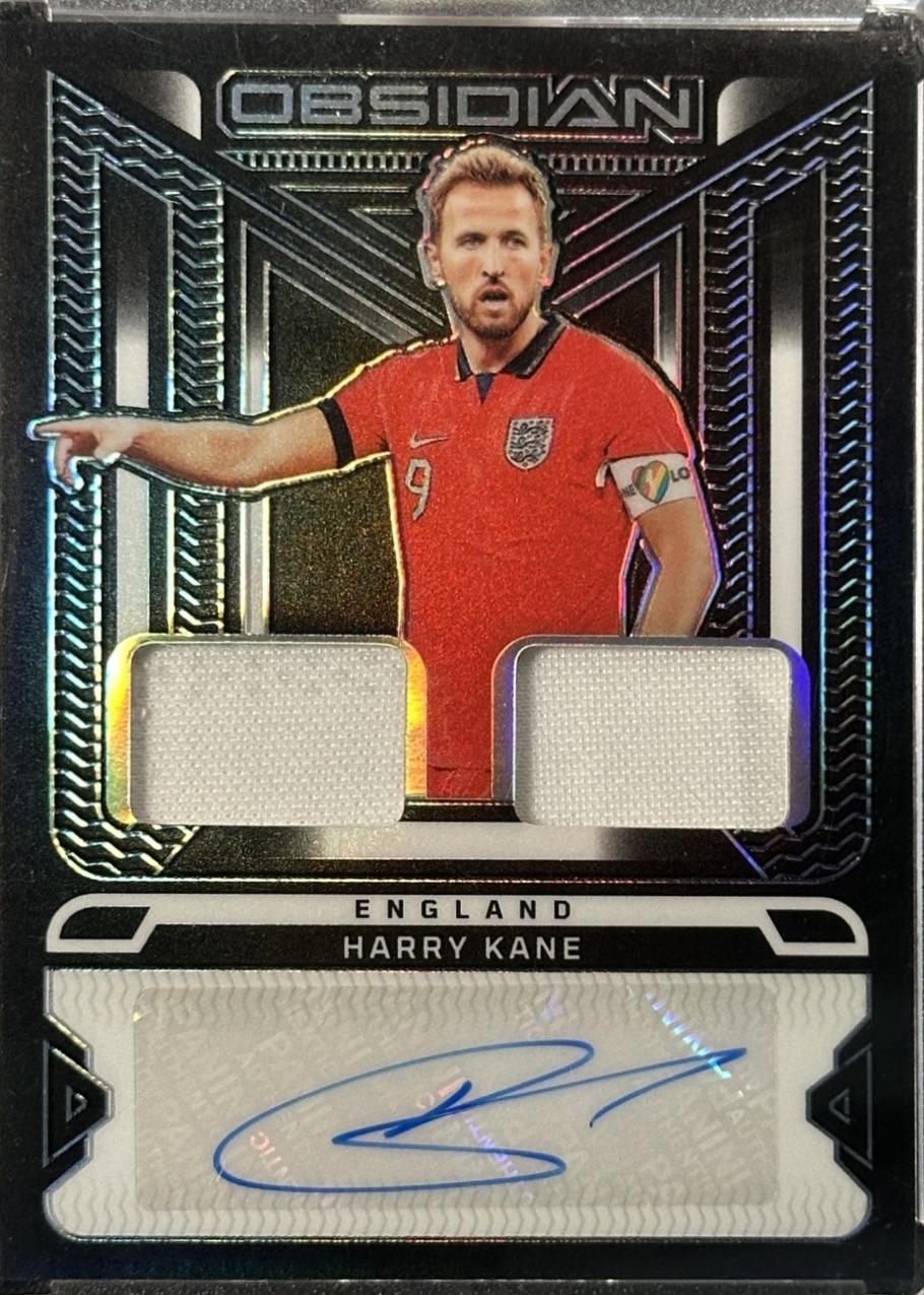 Harry Kane #DJI-HKE 2022 Panini Obsidian Dual Jersey Ink Autographs Soccer