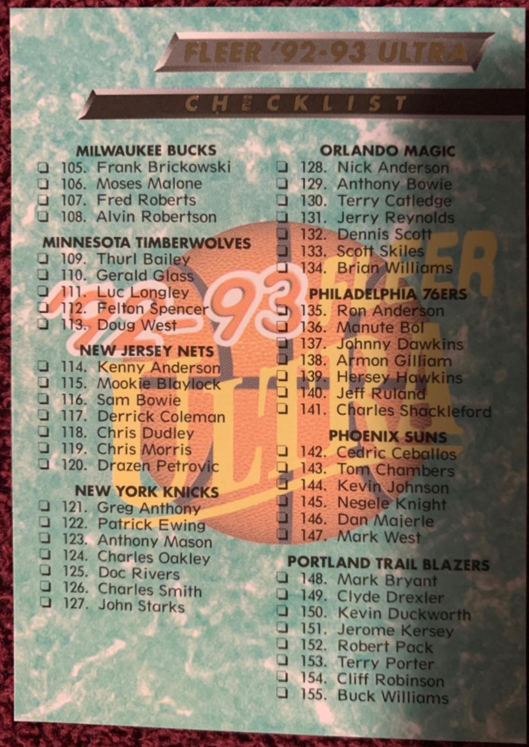 Checklist: 105-200 #200 1992-93 Ultra Basketball
