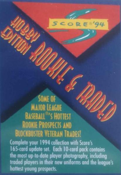 Card Header Baseball Cards 1994 Score Rookie Traded