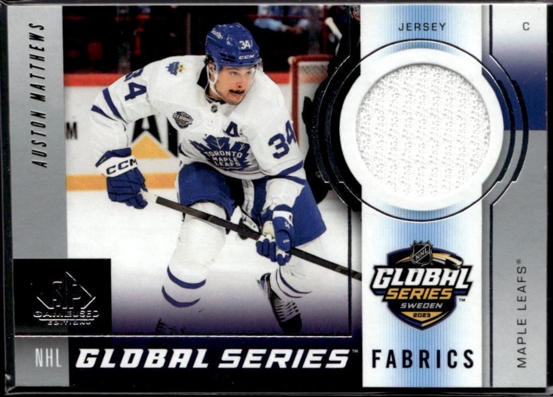 Auston Matthews #GSF-AM Hockey Cards 2024 SP Game Used Global Series Sweden Fabrics