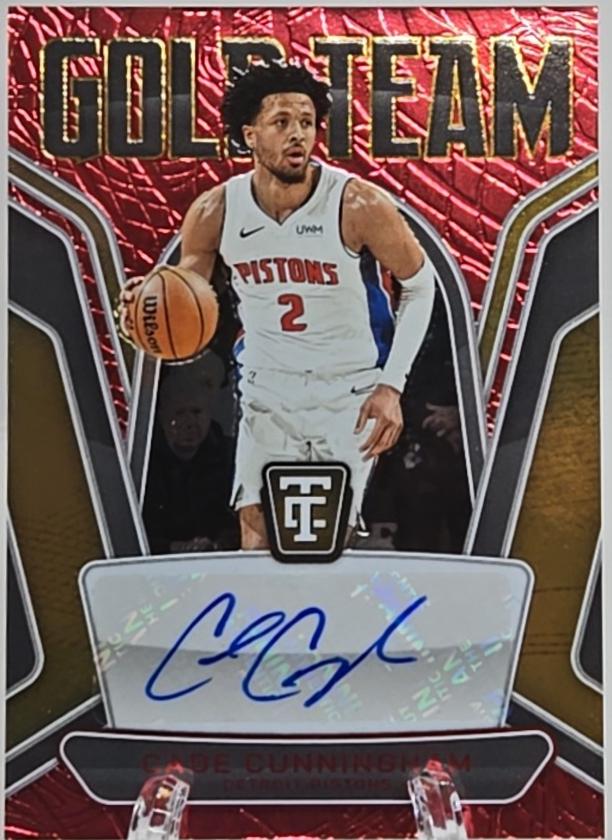 Cade Cunningham #3 Basketball Cards 2024 Panini Totally Certified Gold Team Signatures Mirror Red