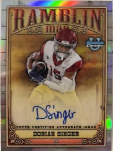 Dorian Singer #RMA-DS Football Cards 2023 Bowman Chrome University Ramblin' Man Autographs