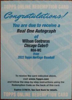 Willson Contreras #ROA-WC 2022 Topps Heritage Baseball Real One Autographs