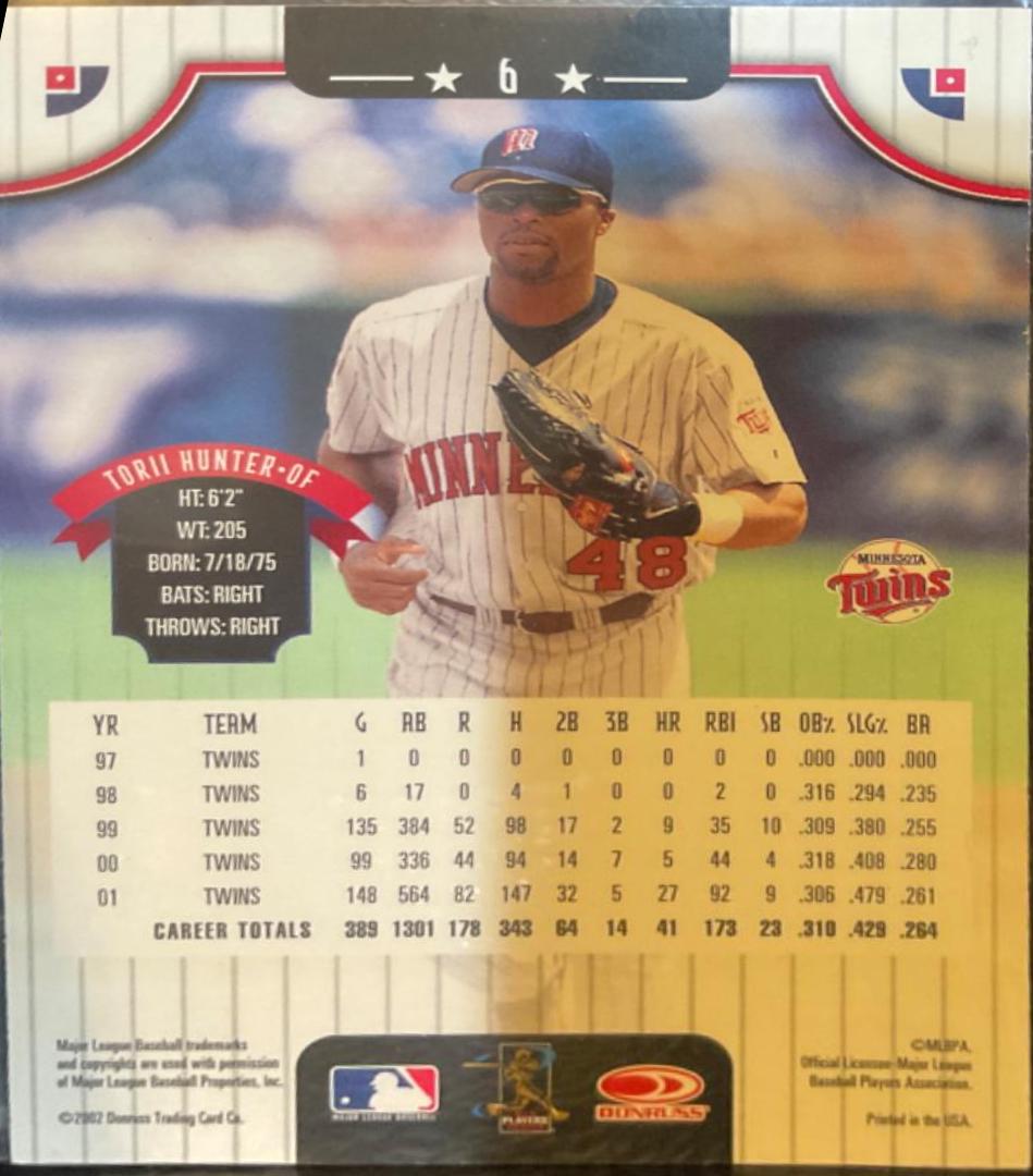 Torii Hunter #6 Baseball Cards 2002 Donruss