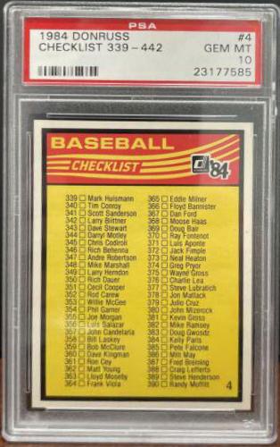 Checklist 339-442 #4 Baseball Cards 1984 Donruss