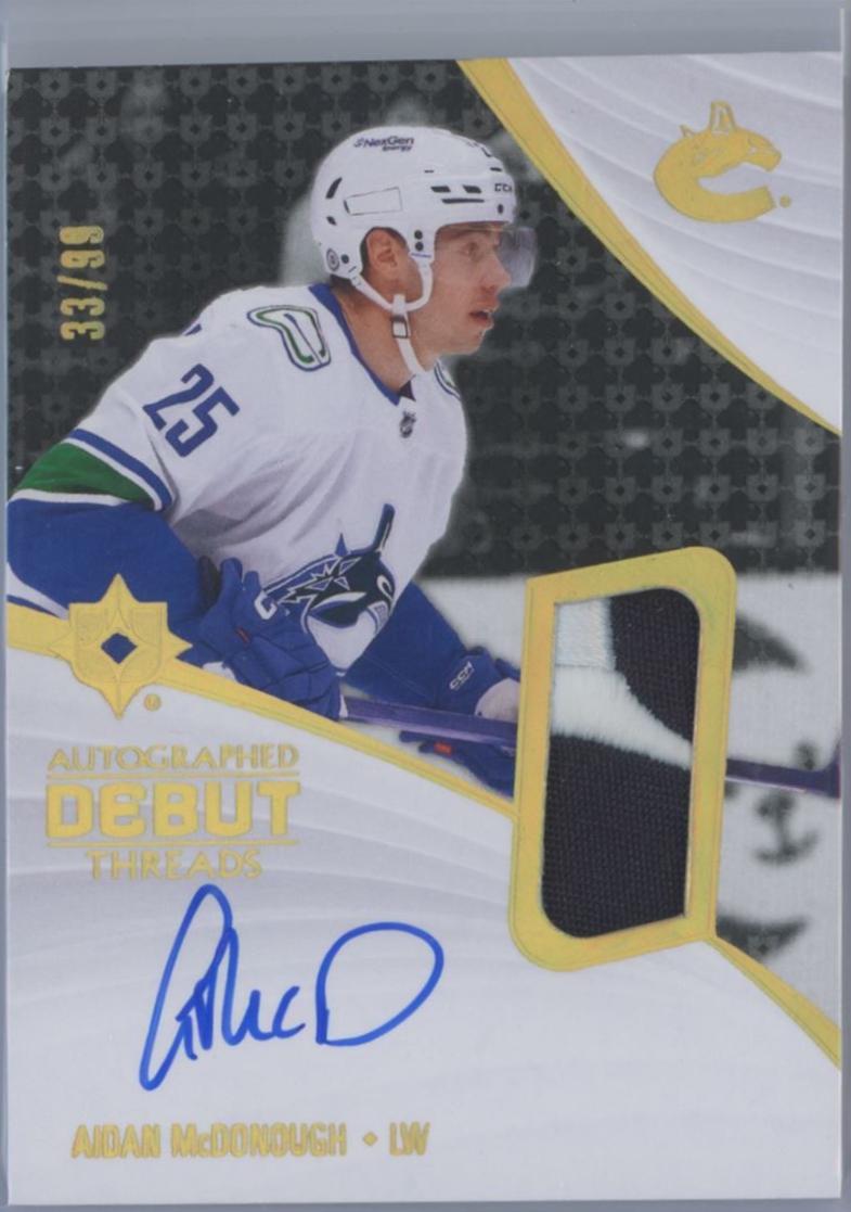 Aidan McDonough #ADT-AM Hockey Cards 2023 Upper Deck Ultimate Collection Debut Threads Autograph