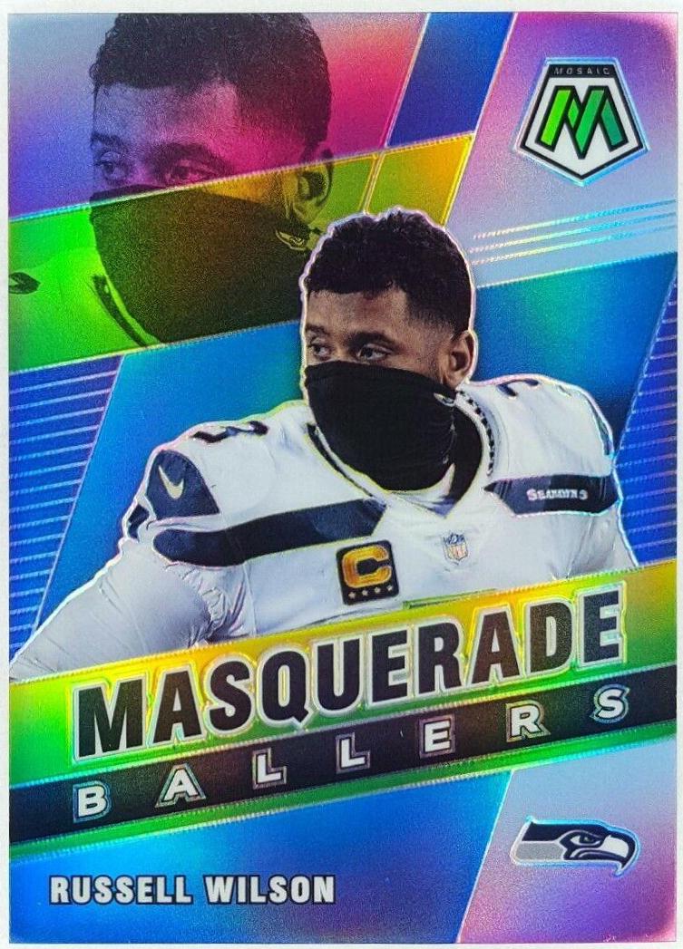 Russell Wilson #MB-20 Football Cards 2021 Panini Mosaic Masquerade Ballers