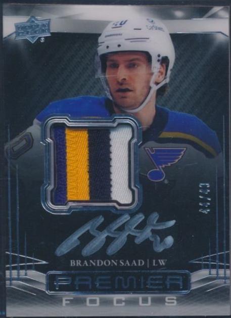 Brandon Saad #PFAP-BS Hockey Cards 2022 Upper Deck Premier Focus Auto Patch