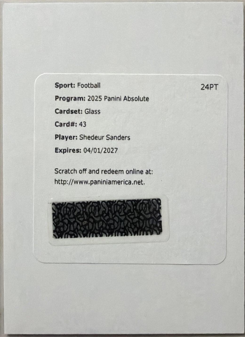 Shedeur Sanders #43 2025 Panini Absolute Glass Football