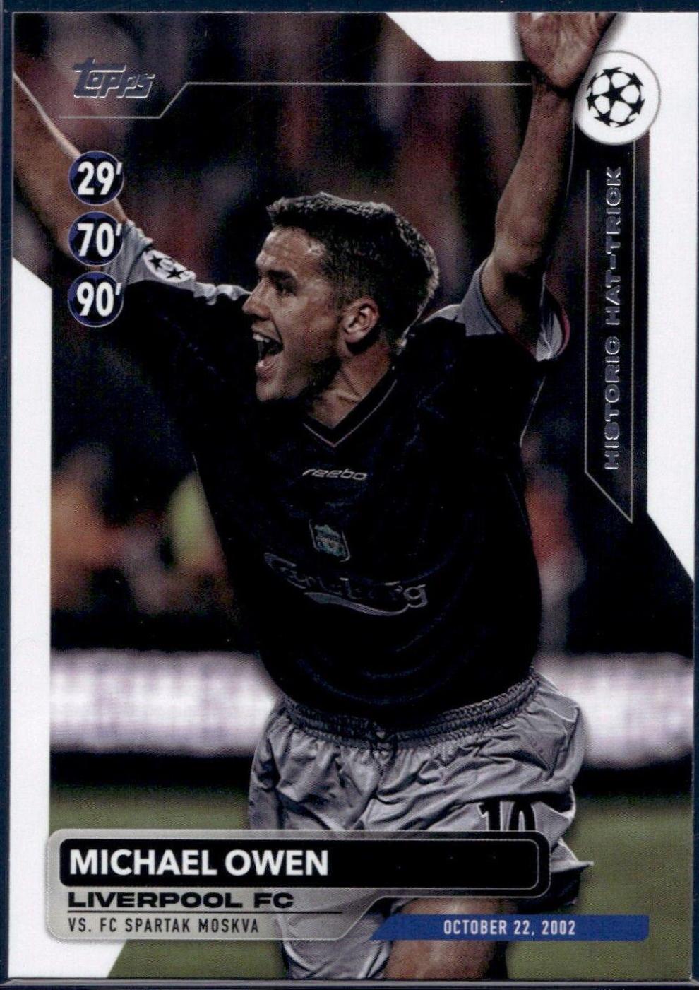 Michael Owen #HH-8 Soccer Cards 2023 Topps UEFA Club Historic Hat Trick