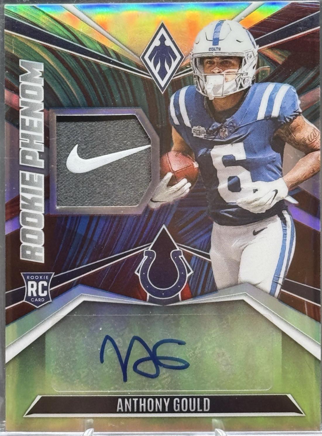 Anthony Gould #RPJA-AGD Football Cards 2024 Panini Phoenix Rookie Phenoms Jersey Autograph