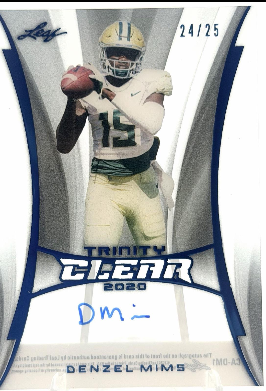 Denzel Mims #CA-DM1 2020 Leaf Trinity Clear Autograph Football