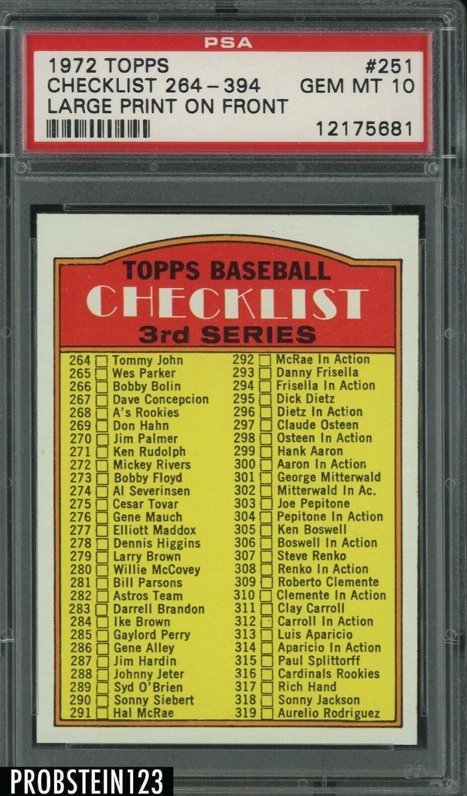 1972 Checklist 264-394 [Large Print on Front] #251