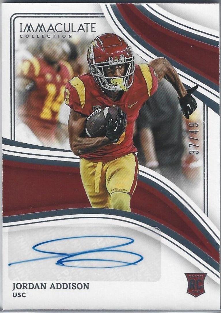 Jordan Addison #7 Football Cards 2023 Panini Immaculate Rookie Autograph