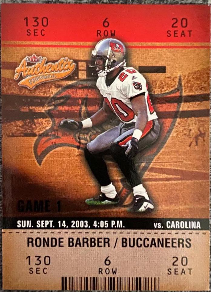 Ronde Barber #13 Football Cards 2003 Fleer Authentix