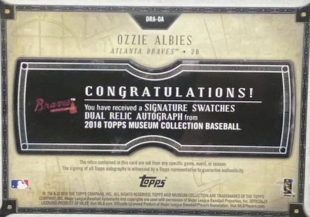 Ozzie Albies #DRA-OA Baseball Cards 2018 Topps Museum Collection Signature Swatches Dual Relic Autographs