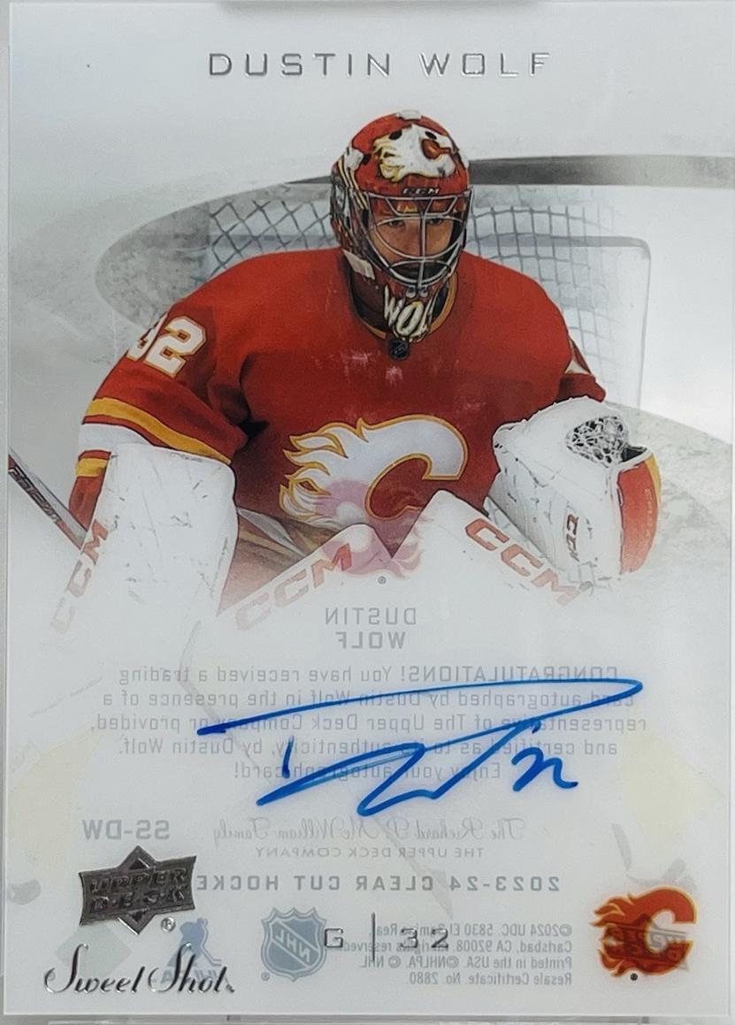 Dustin Wolf #SS-DW Hockey Cards 2023 Upper Deck Clear Cut UD Sweet Shot Auto