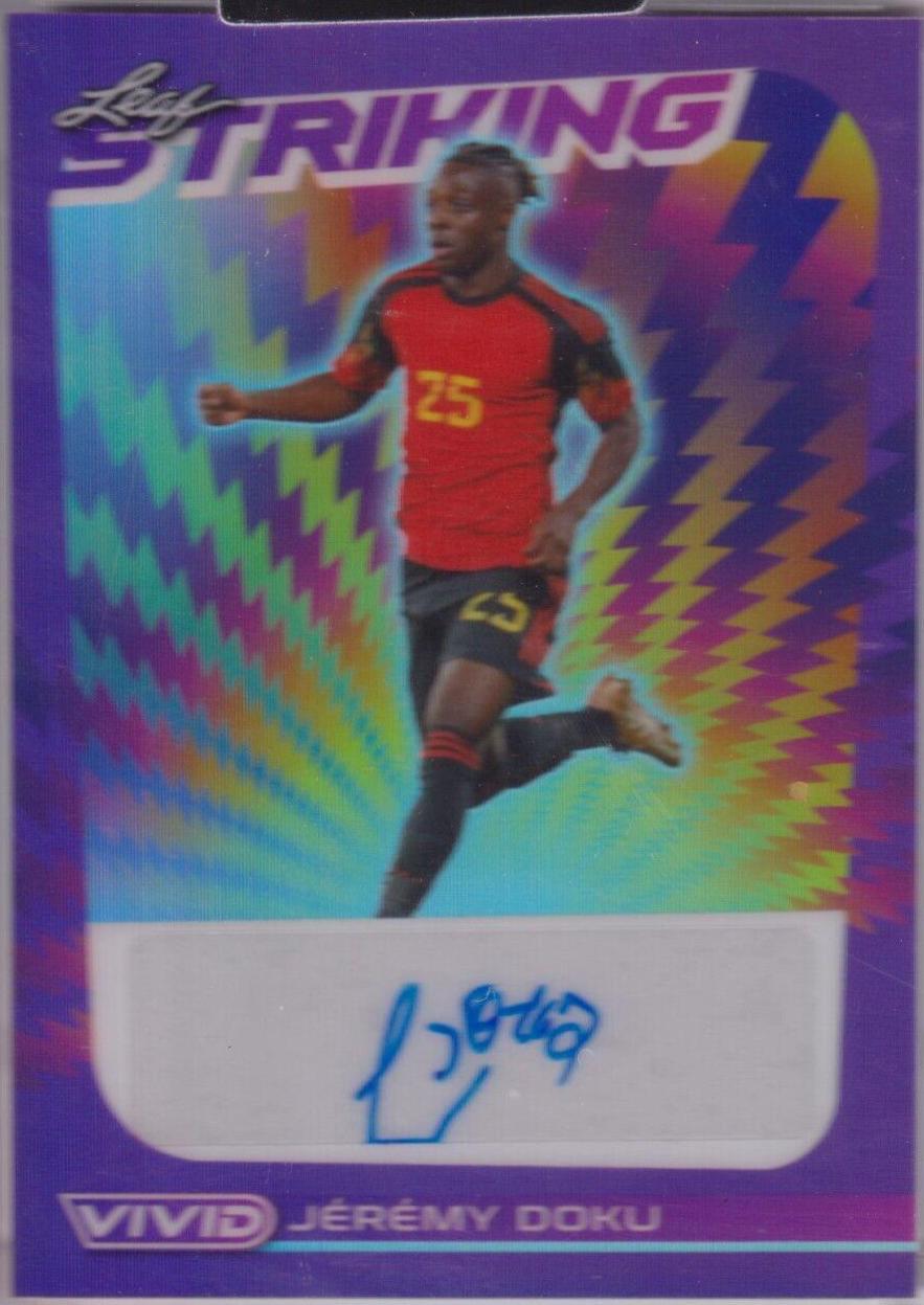 Jeremy Doku #S-JD1 Soccer Cards 2022 Leaf Vivid Striking Autographs