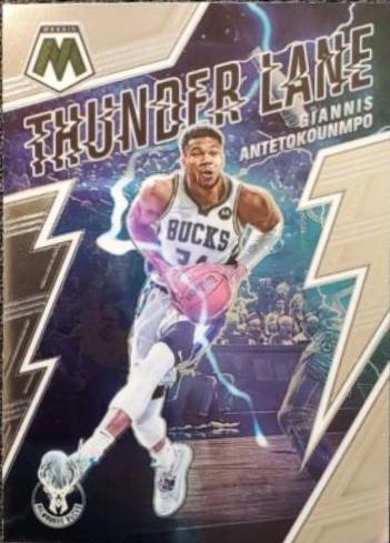 Giannis Antetokounmpo #1 Basketball Cards 2021 Panini Mosaic Thunder Lane