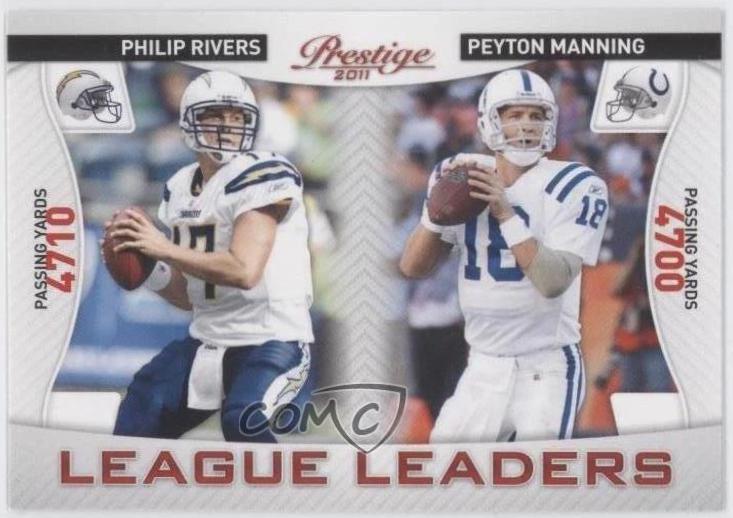 Philip Rivers, Peyton Manning #1 Football Cards 2011 Panini Prestige League Leaders