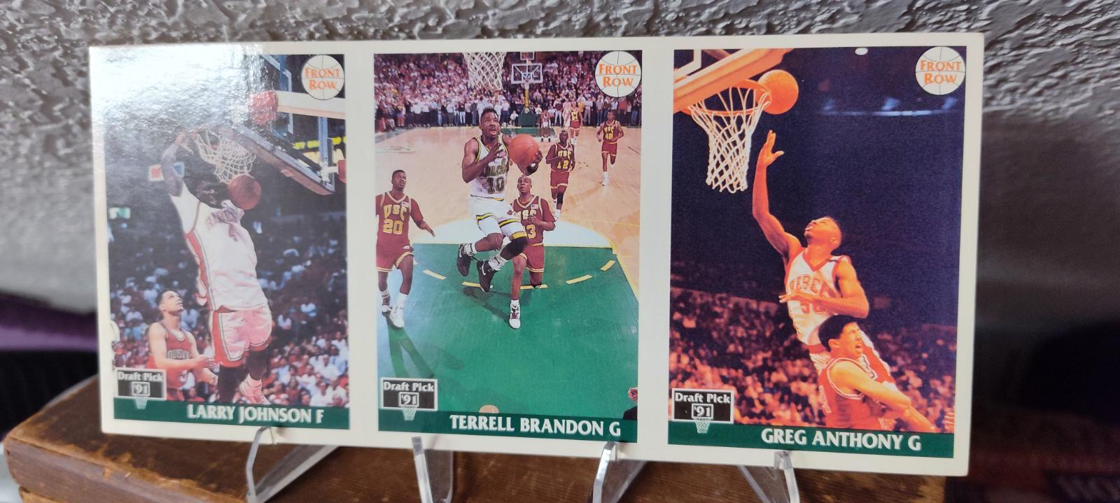 Larry Johnson, Terrell Brandon, Greg Anthony Basketball Cards 1991 Front Row Promotional Panels