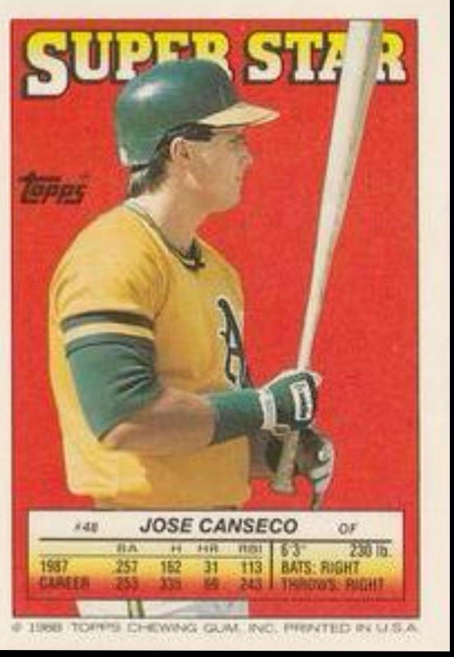 Jose Canseco #48 1988 Topps Stickercard Baseball